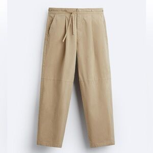 Zara COTTON POPLIN PANTS Tan Cargo Pants High-Waisted Relaxed Fit
